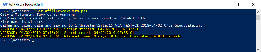 Figure 2 - Running the script on a XenApp VDA