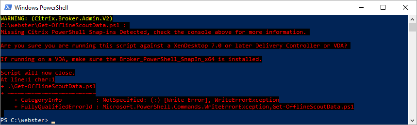 Figure 3 - Running the script on a Windows 10 VDA without the Broker PowerShell snapin installed