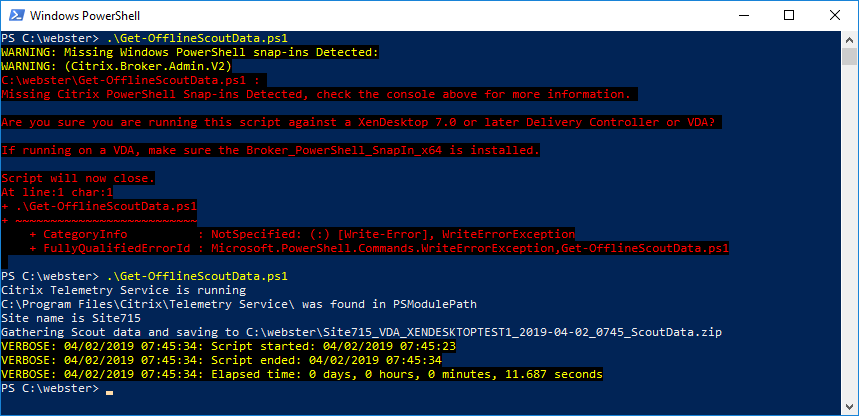 Figure 6 - Rerunning the script on the Windows 10 VDA